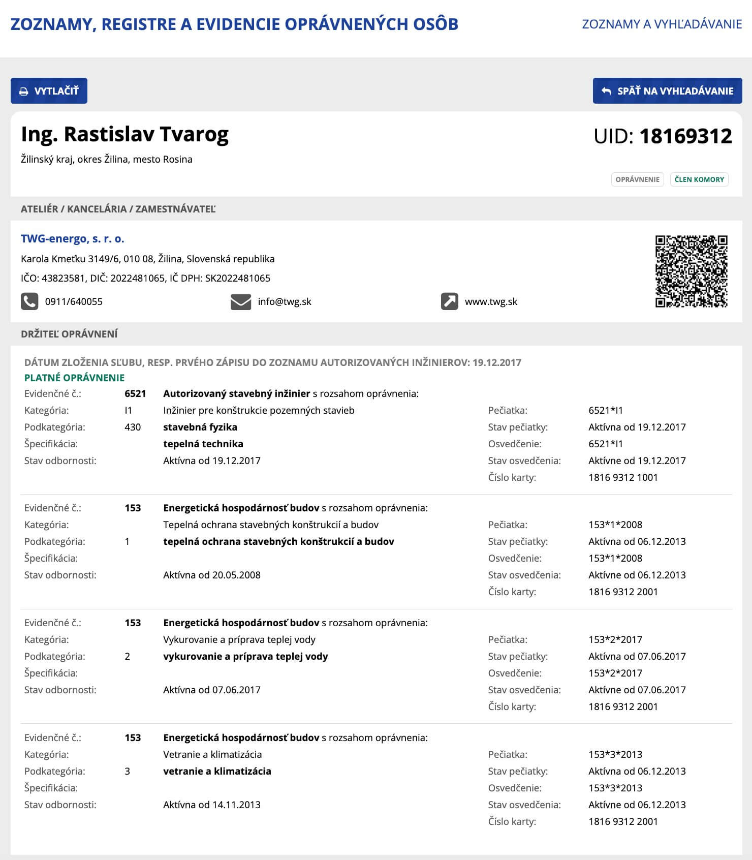 zaznam energetickeho auditora twg vo verejnom registri sksi